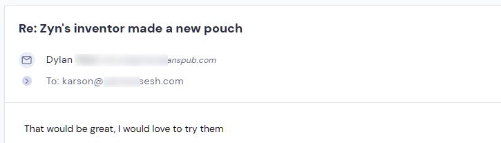 Retailer reply from Sesh Products